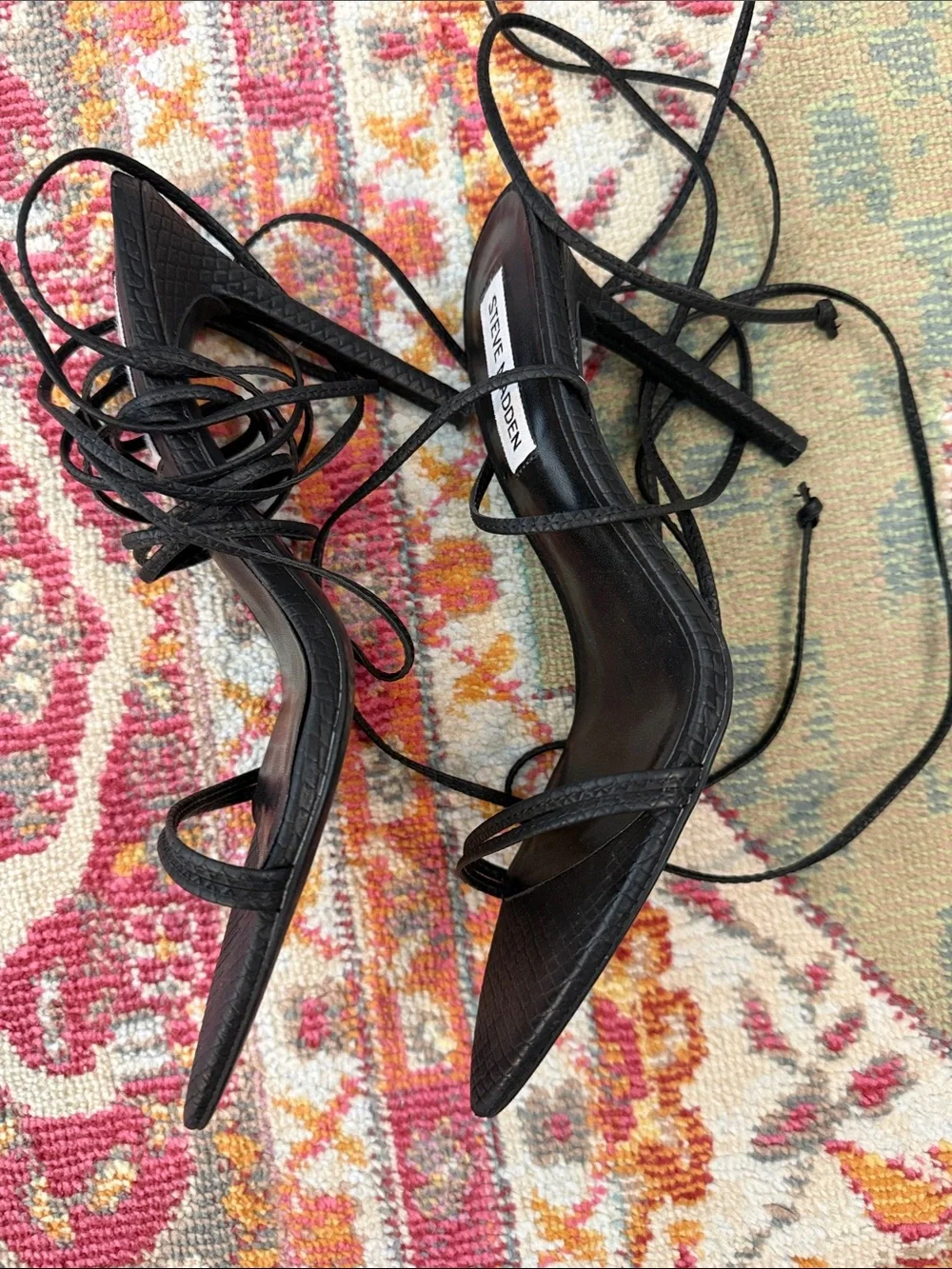 Steve Madden Black Lace-Up Pointed Toe Strappy Heels